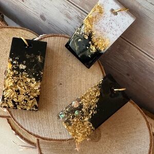 Black and Gold Resin Pendants Handmade Trio